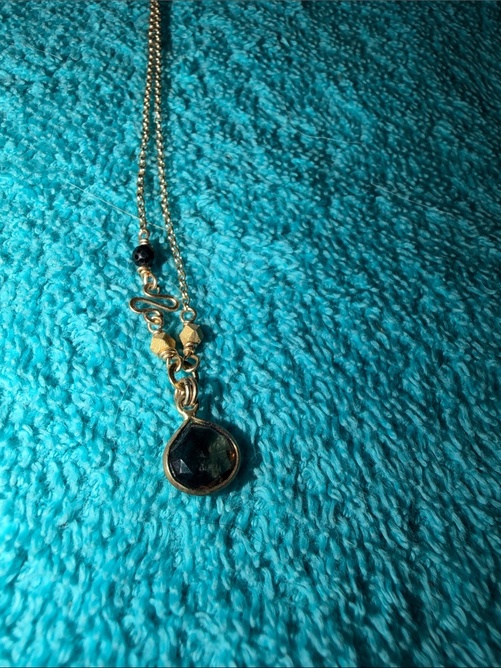 Gold Tone Necklace with smokey quartz Faceted Pendant